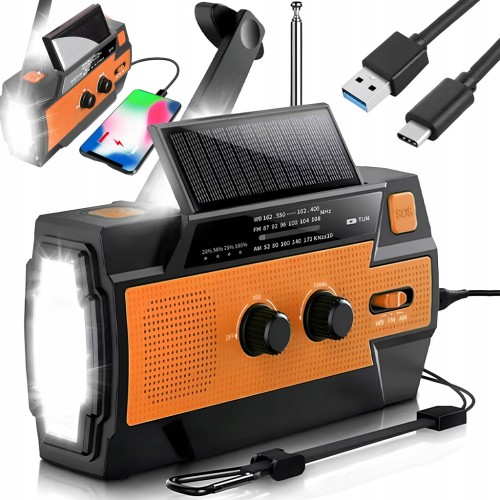 Radio przenośne solarne korbka alarm dynamo awaryjne latarka powerbank 4000
